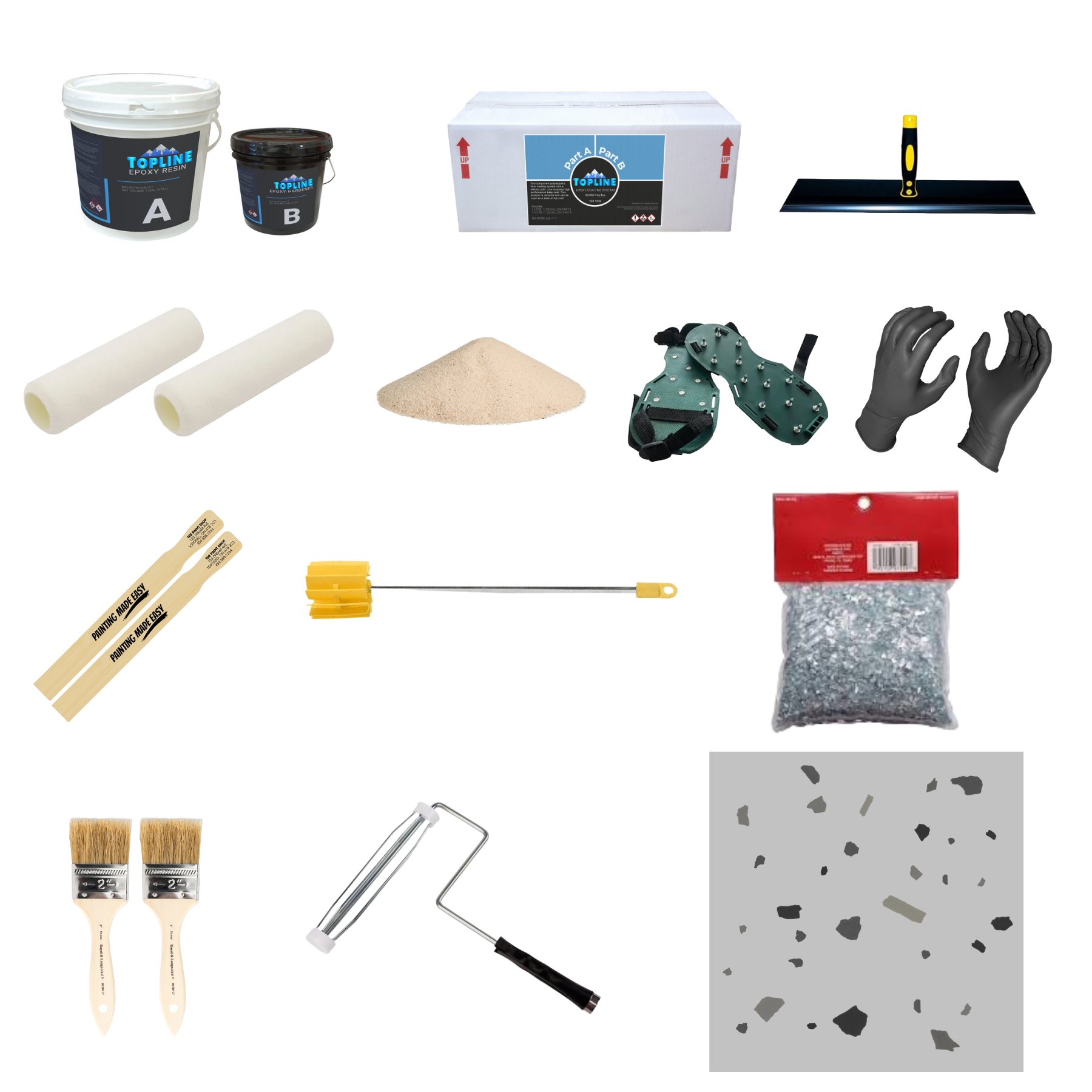 Garage Epoxy Floor Kit for Concrete - 12-Pc 2 Part, Industrial Grade Epoxy Floor Coating, Polyaspartic - 400 SqFt Coverage- for Garage, Basement, Workshop, Contractor, Automotive