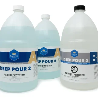 Majestic Deep Pour 2 crystal clear UV resistant casting epoxy resin for river tables, woodworking, and thick pours