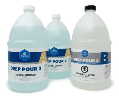 Majestic Deep Pour 2 crystal clear UV resistant casting epoxy resin for river tables, woodworking, and thick pours