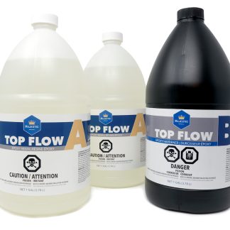 Majestic Top Flow UV resistant self-defoaming crystal clear epoxy topcoat for countertops, river tables, and resin art
