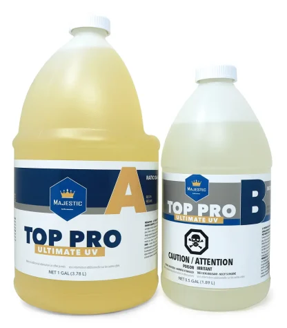 Majestic Top Pro Ultimate UV fast curing non-yellowing polyaspartic clear topcoat for countertops, tables, and epoxy surfaces