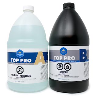 Majestic Top Pro medium viscosity crystal clear epoxy topcoat for countertops, river tables, furniture, and resin art.