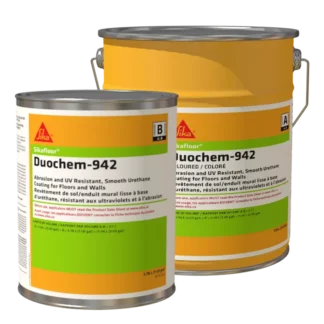Sikafloor Duochem-942 high-gloss urethane floor coating applied on polished concrete